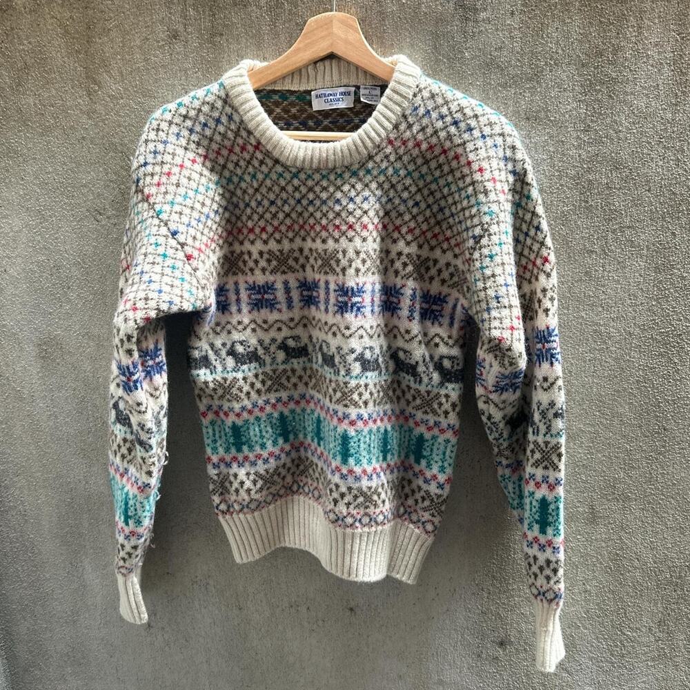 Hathaway House Sweater Vintage 90s Fair Isle Nordic Knit Long Sleeve Size Large